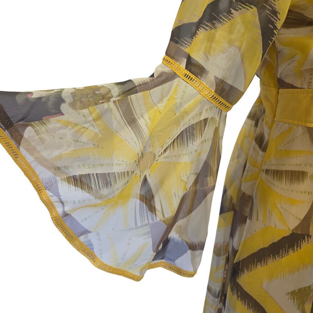 Vintage 90s does 70s biyaycda Dress Size 10 Yellow Boho Bell Sleeve Chiffon - Picture 7 of 9